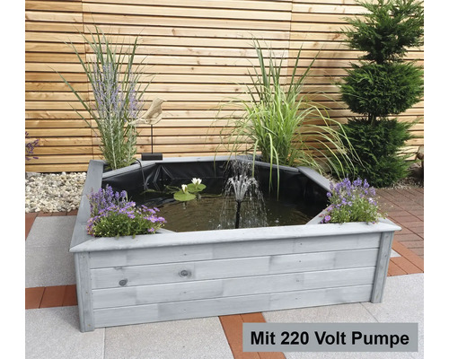 Promadino verhoogde vijver, minivijver met 4 zijbeplantingszones, grijs met vijverfolie, 144 x 144 x 40 cm