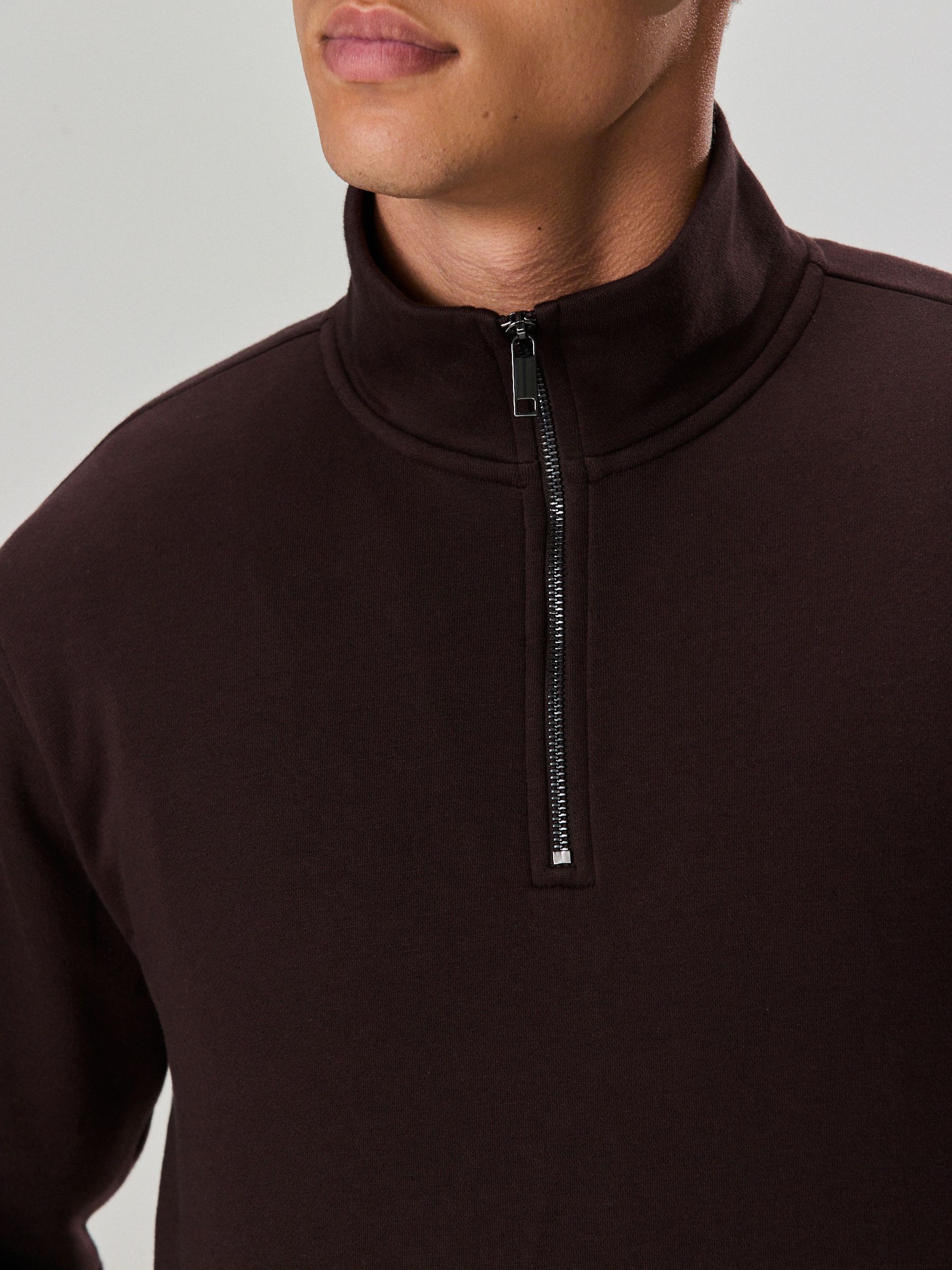 Chocoladebruin - Kwartrits - Sweatshirt van jersey met hoog katoengehalte