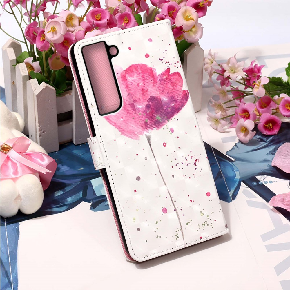 Samsung Galaxy S23 5G Leder Tasche Hülle mit Kartenfach - Pink Flower