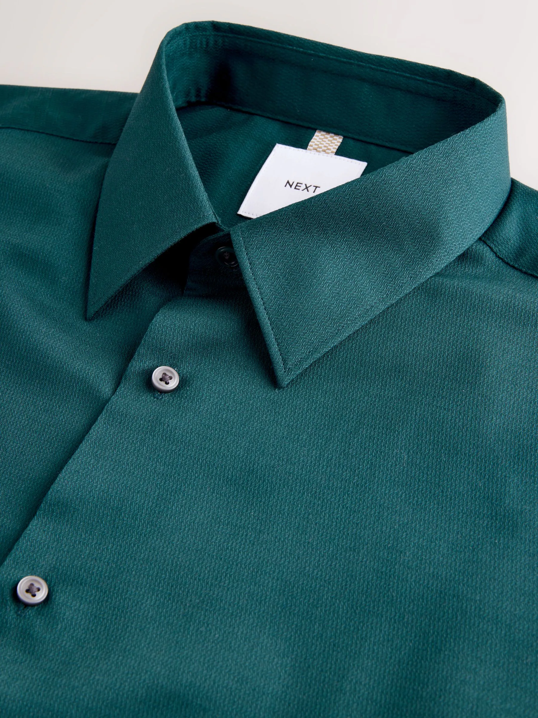 Blauwgroen - Normale Pasvorm - Onderhoudsvriendelijk, getextureerd, slim fit overhemd met enkele manchet