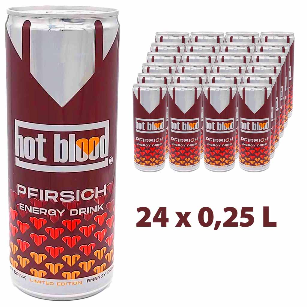 hot blood Energy Drink Pfirsich Dosen 24 x 250ml MHD:10.10.26