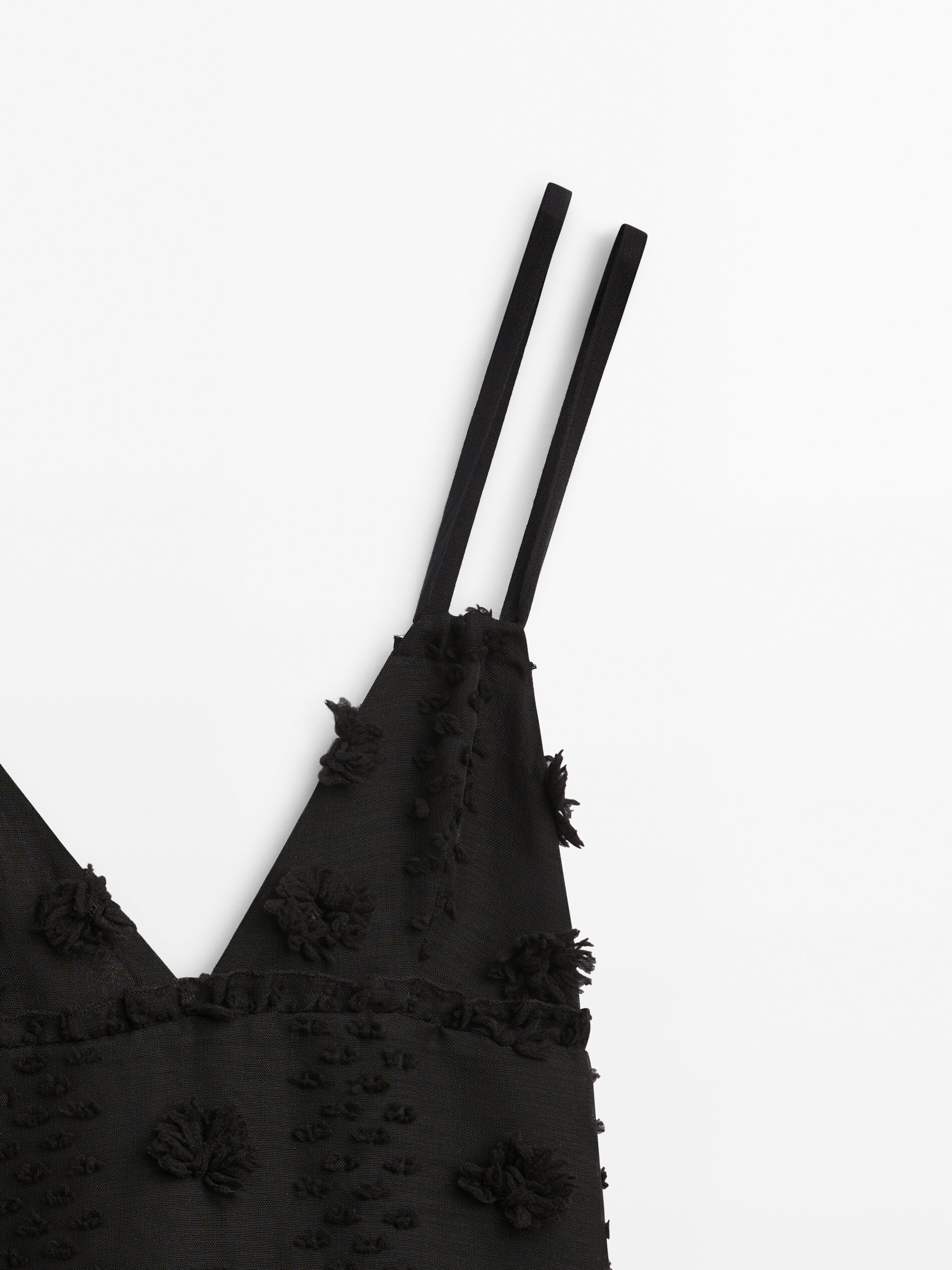 Vestido longo com alças duplas e detalhes em relevo - Studio - PRETO