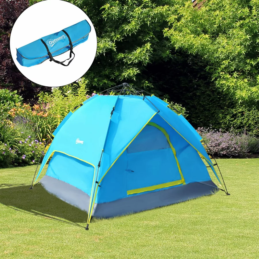 Outsunny Campingzelt für 3-4 Personen blau, gelb