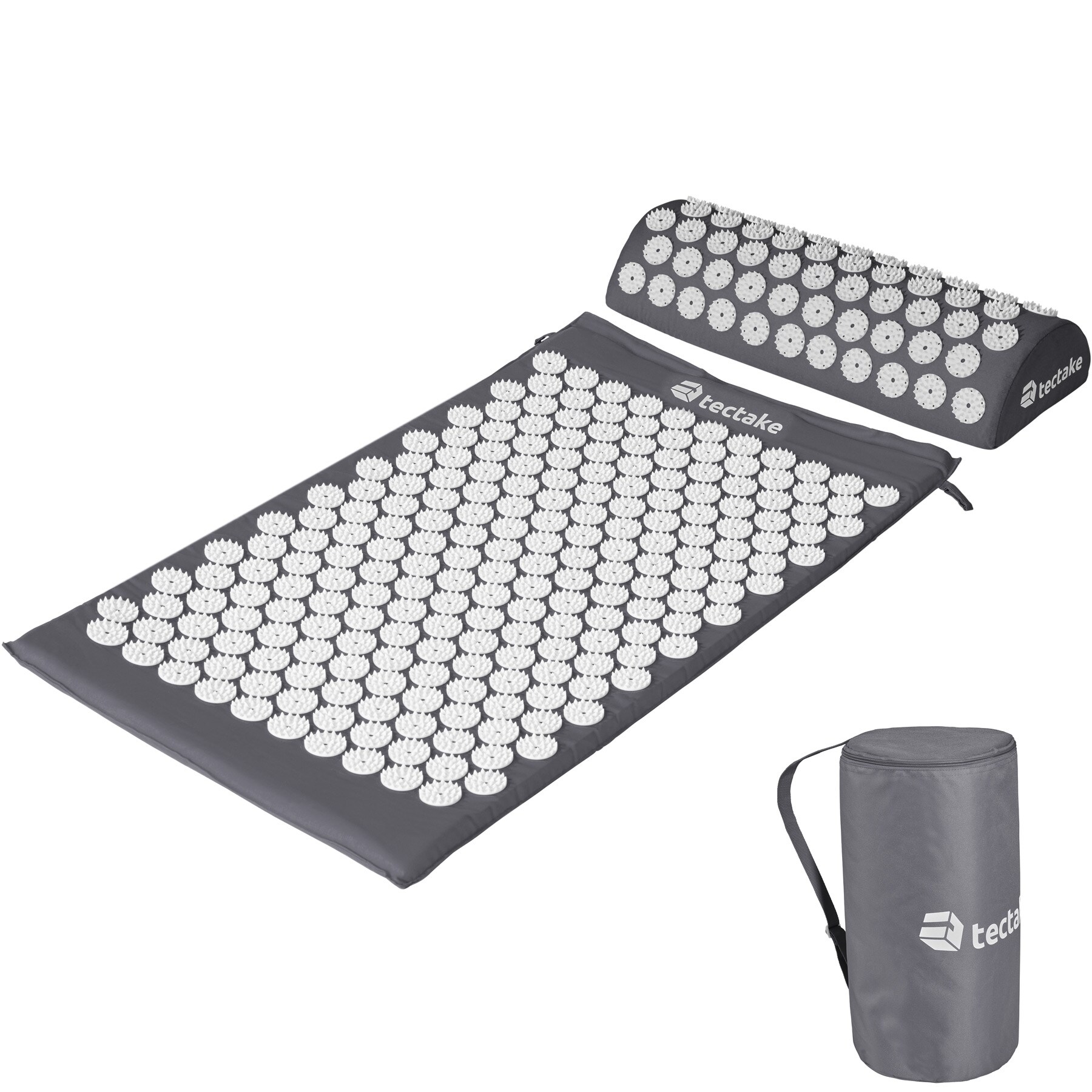 tectake® Akupressurmatte, 3-teiliges Set aus Matte, Kissen und Tragetasche, Baumwollstoff, geringes Gewicht