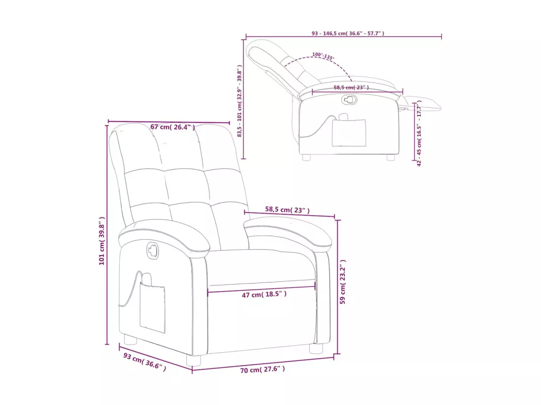 Fauteuil de massage inclinable Crème Tissu