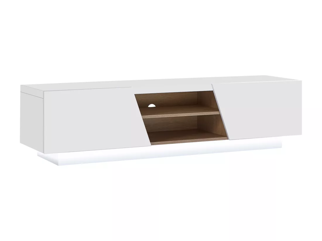 Meuble TV 2 portes et 2 niches avec LEDs en MDF - Blanc - MANIOLO