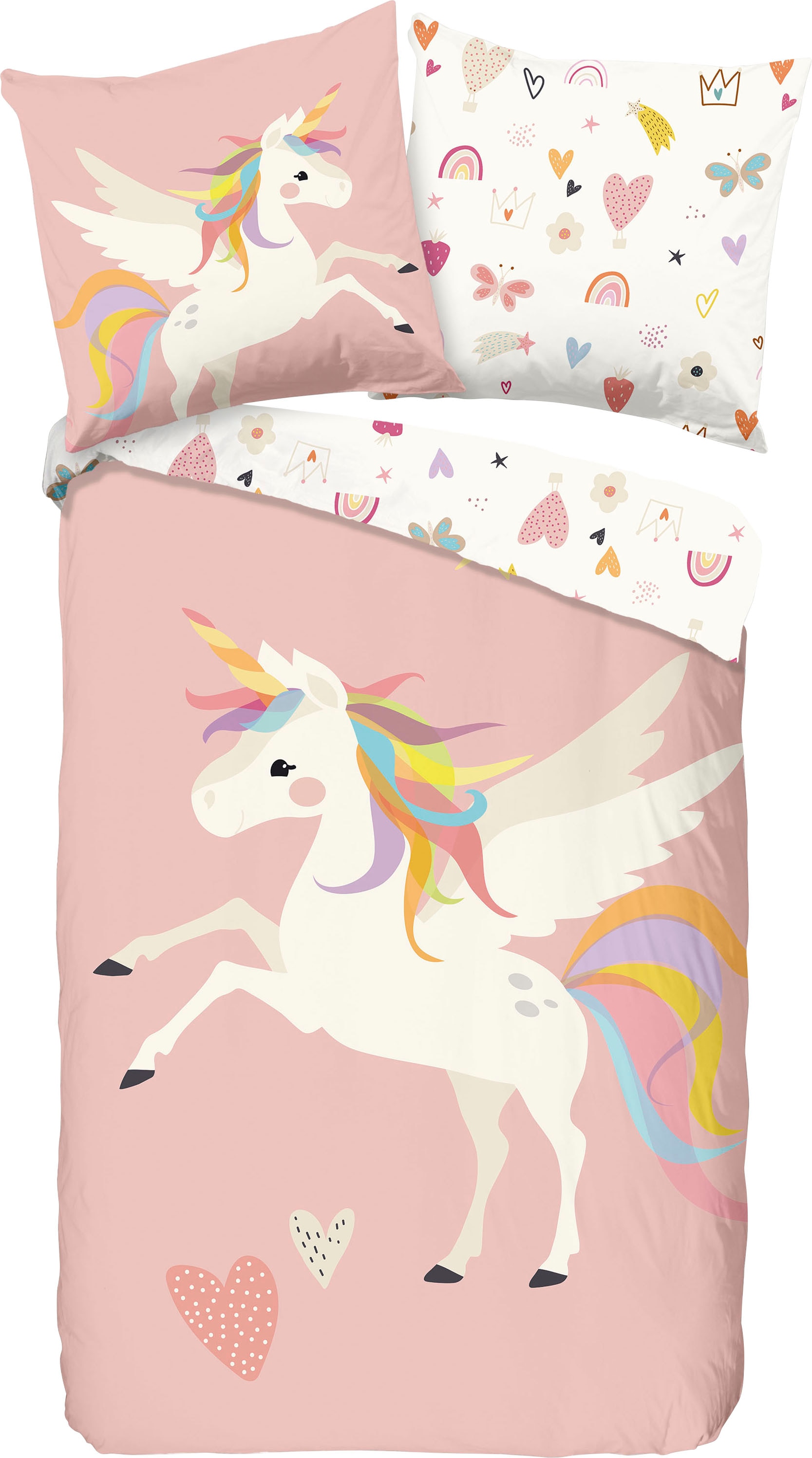 good morning Kinderbettwäsche »Unicorn« 2 Stk. tlg. Baumwolle, 135x200, Reissverschluss, Wendeoptik, Mädchen, Einhorn, Rosa