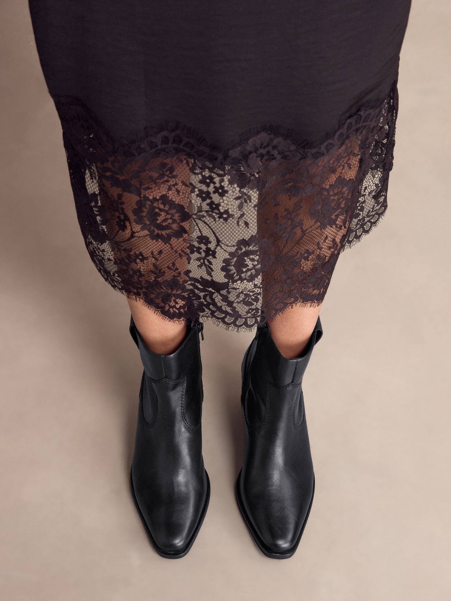 Zwart leer - Cowboy Block Heel Ankle Boots
