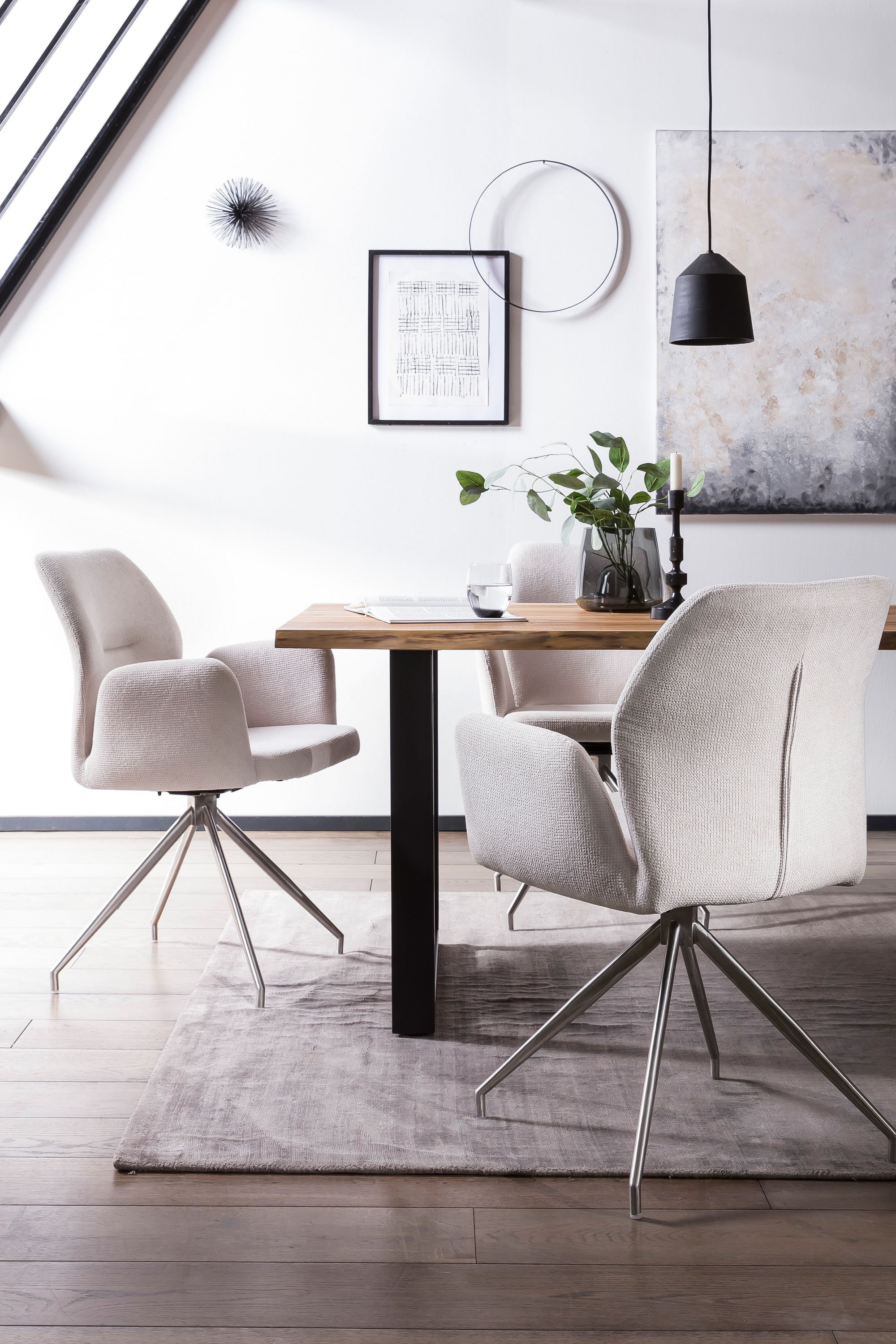 Armlehnstuhl Drehfunktion grau Esszimmerstuhl Polsterstuhl Wohnzimmer Stuhl