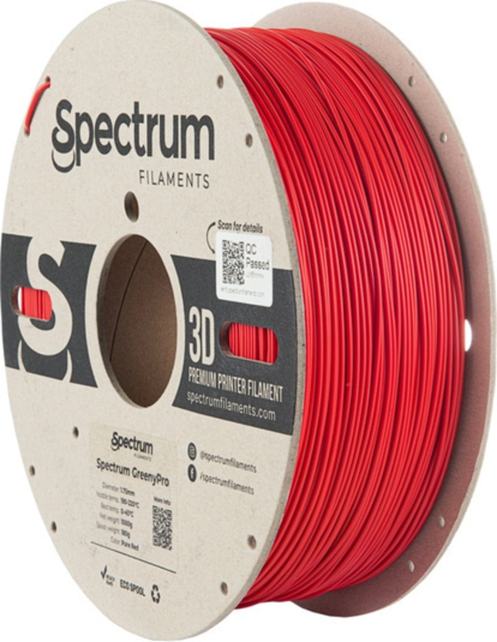 Spectrum  GreenyPro Pure Red, 1,75 mm / 1000 g    Bio-Performance-Filament mit hoher Temperaturbeständigkeit in Pure Red