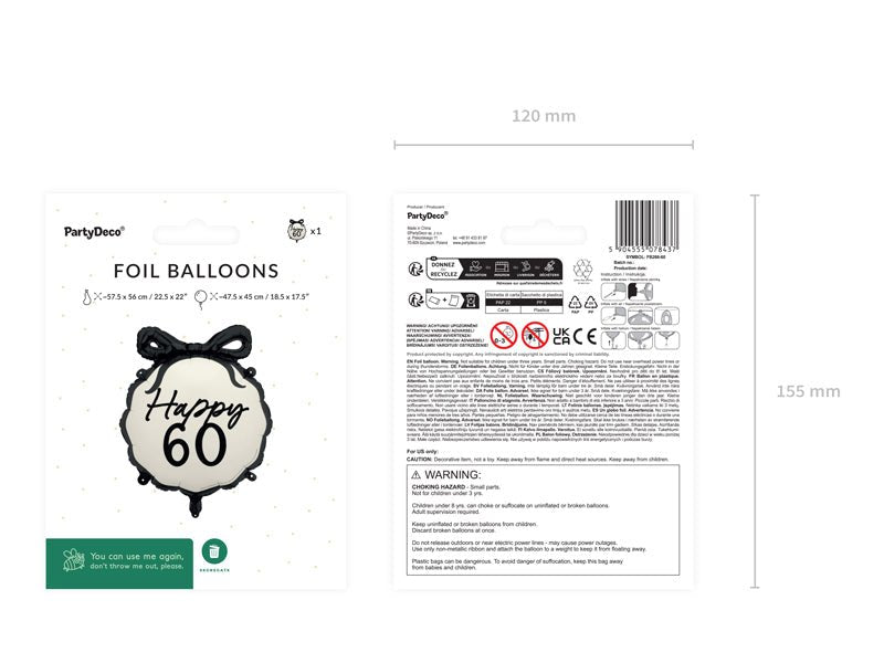 60 Jaar Helium Ballon Zwart Wit 53cm