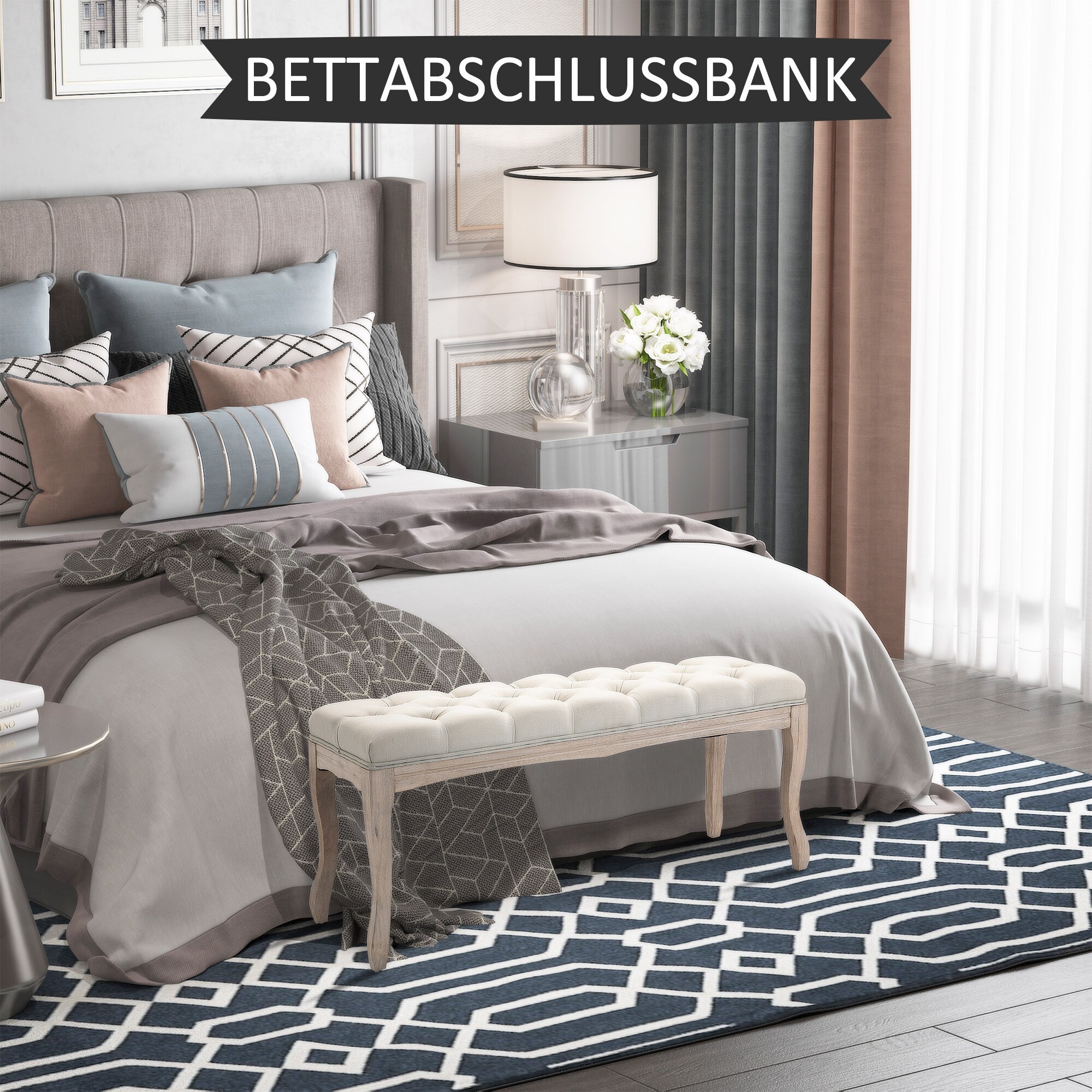 HOMCOM Polsterbank mit getufteten Design beige 110B x 38T x 49H cm