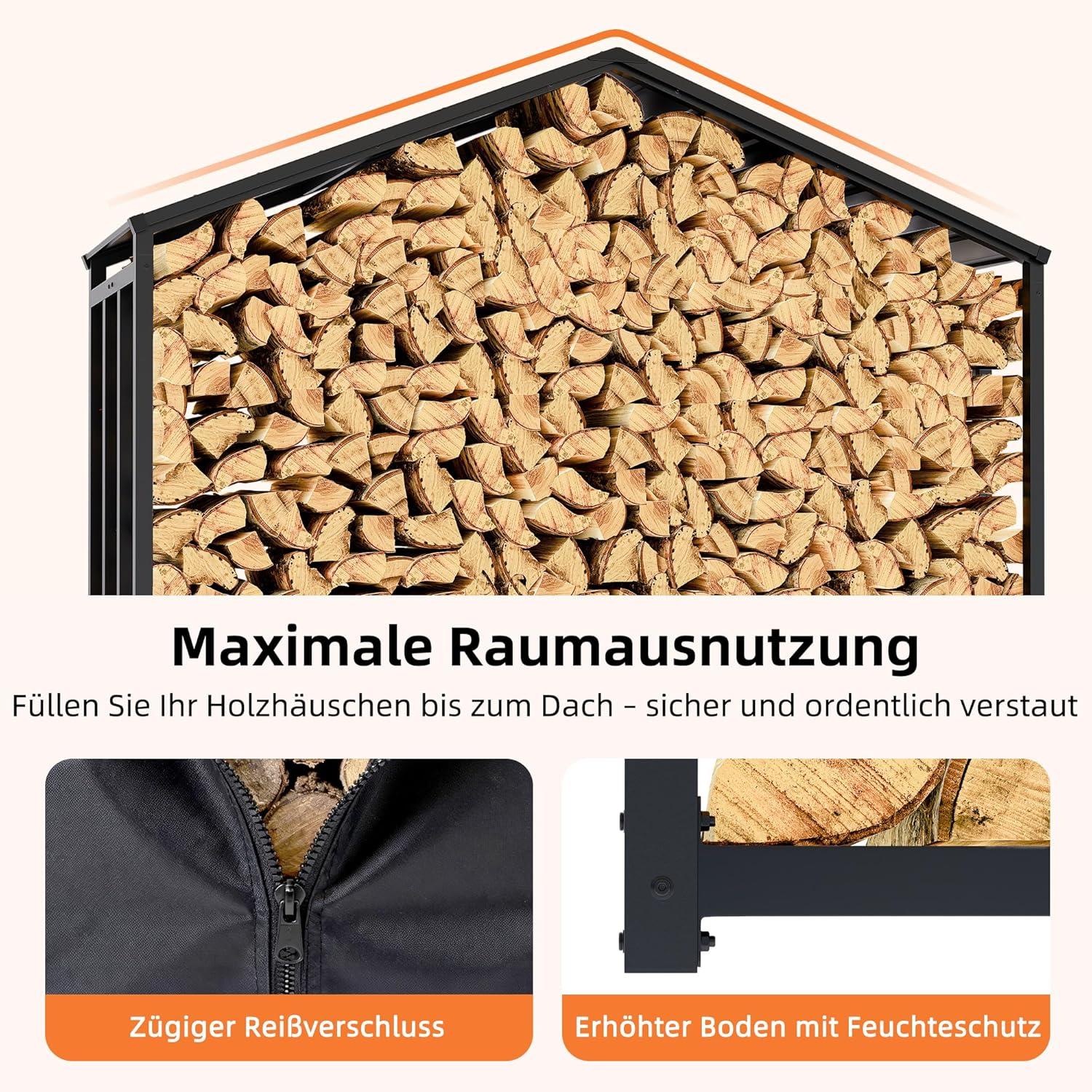 Amopatio Kaminholzregal aussen XXL – 187x70x190cm, Brennholzregal außen mit Abdeckung 3,3 SRM / 2,3m³, Metall Holzstapelhilfe, Stahlrahmen & Metalldach, Garten Holzlager, Holzunterstand, Anthrazit