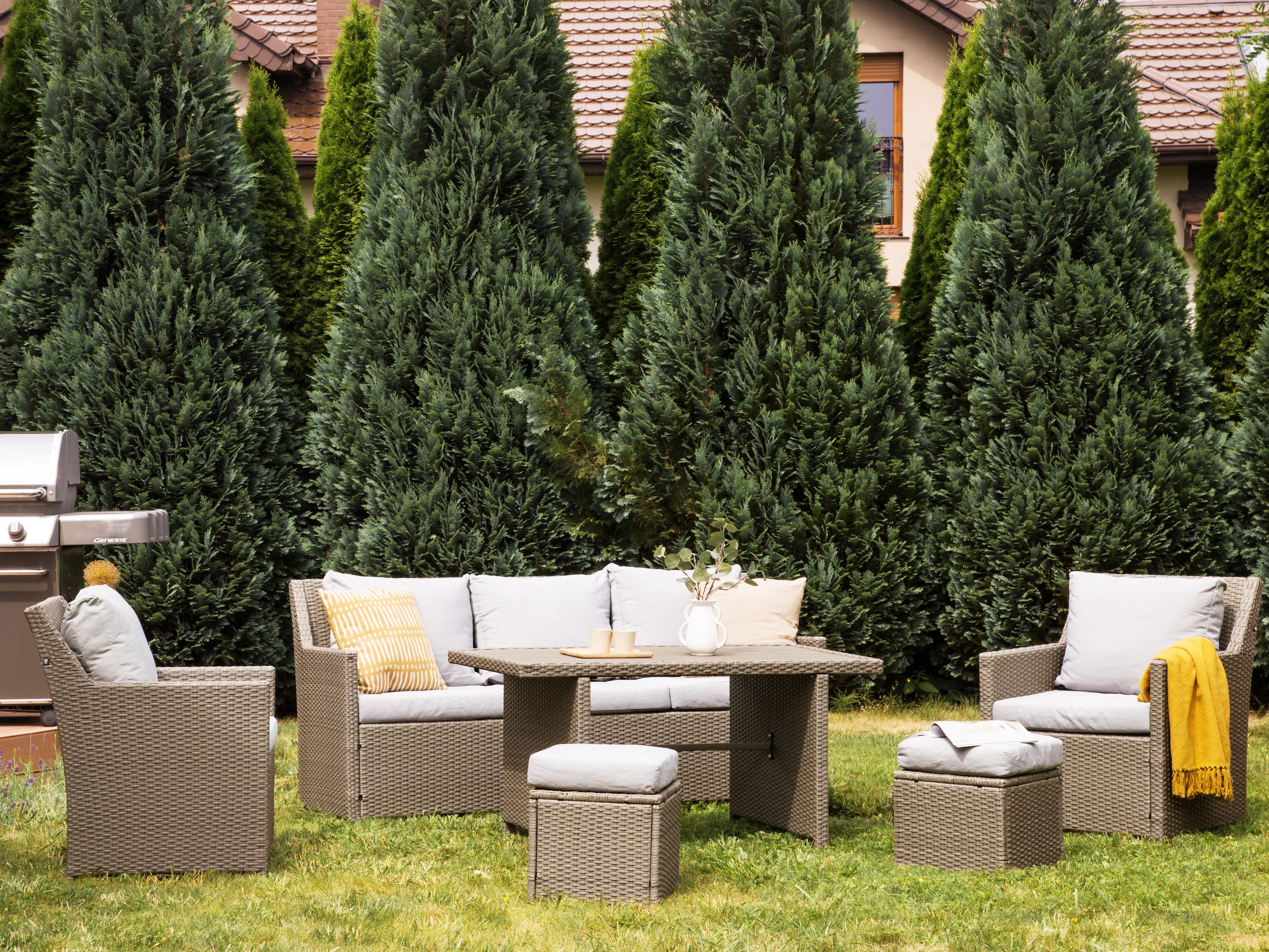 Loungeset met tafel en ottomaan 5-zits FONTI met kussens PE rotan Taupe