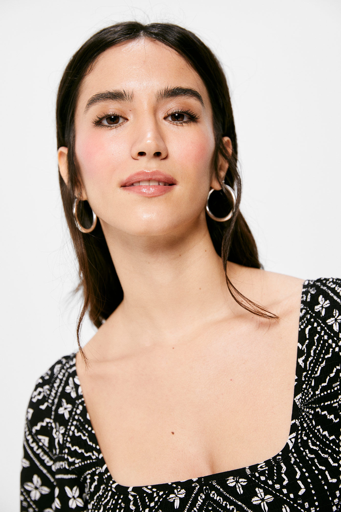 Vestido midi com estampa de favo de mel - Preto