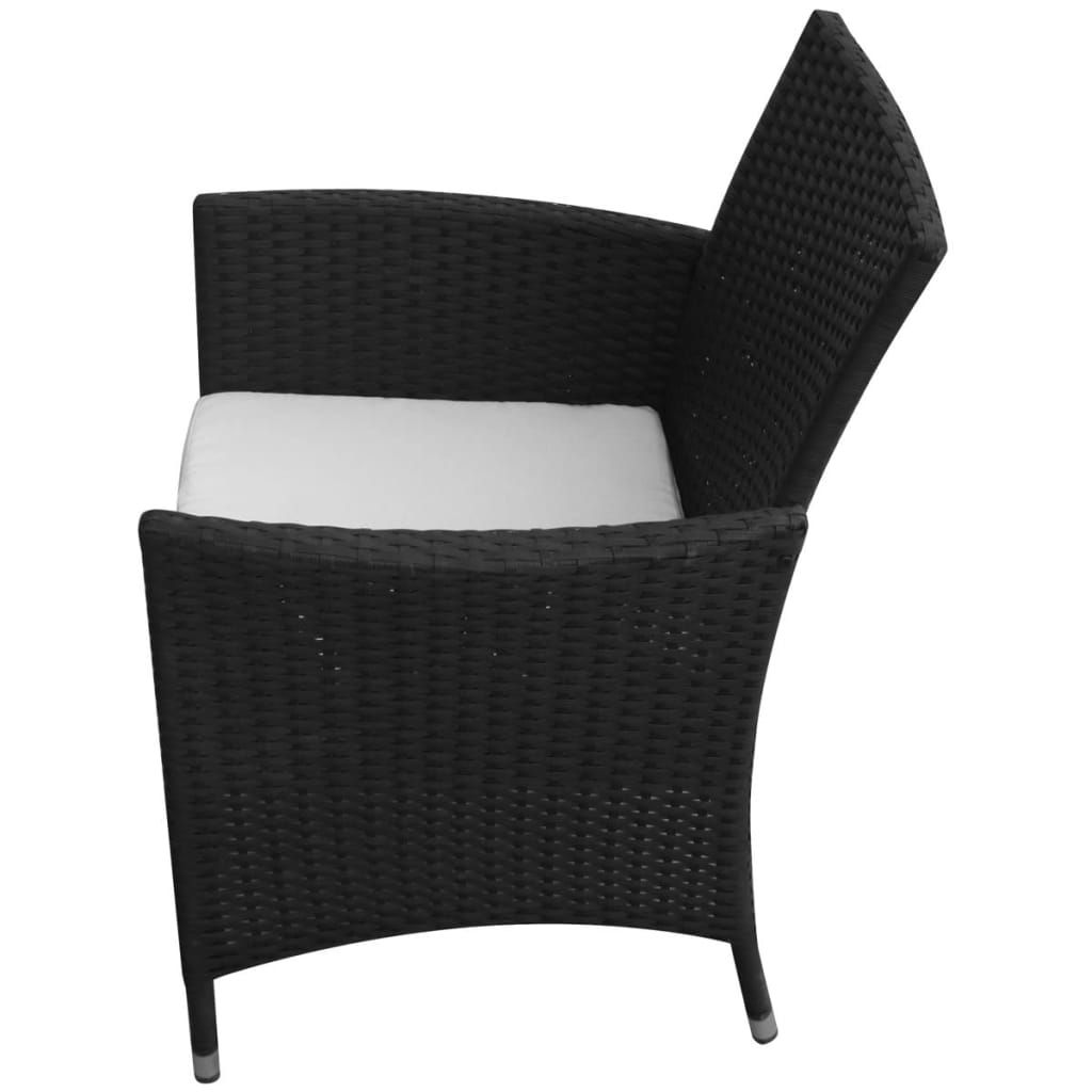 Mobilier à dîner salon de jardin 9 pièces et coussins résine tressée noir