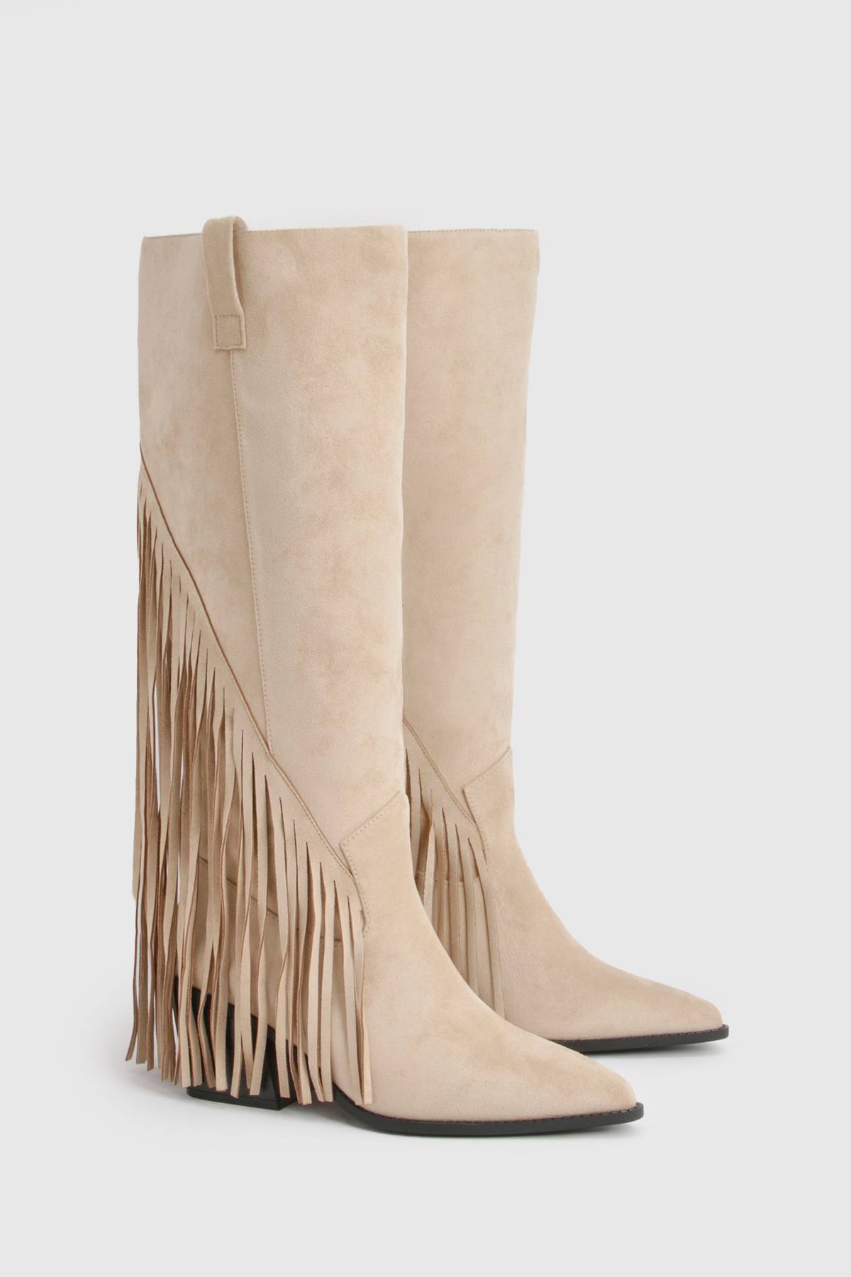 boohoo Bottes De Cowboy Western À Pompons Coupe Large