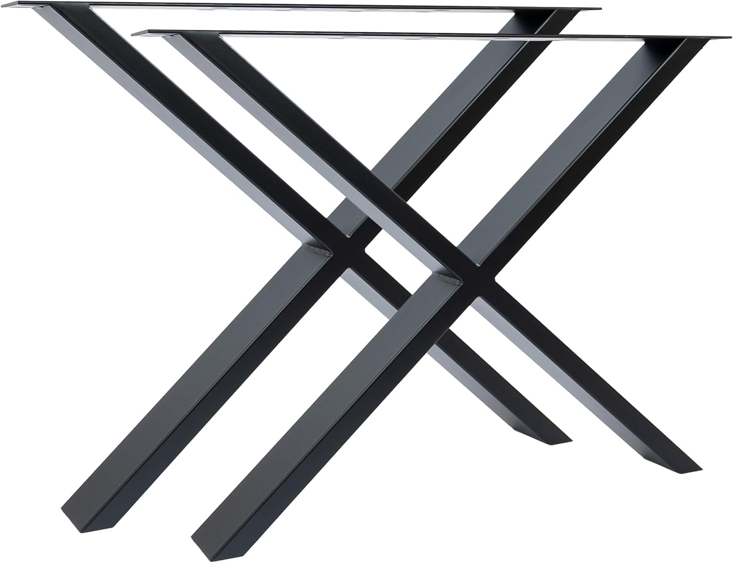 Natural Goods Berlin 2x Tischkufen X-Form - Design Tischbeine Metall - Outdoor Tischgestell Schwarz - Tischfüße Metall - Tischbeine wetterfest - Möbelkufen für Esstisch, Schreibtischfüße - B85 x H72cm