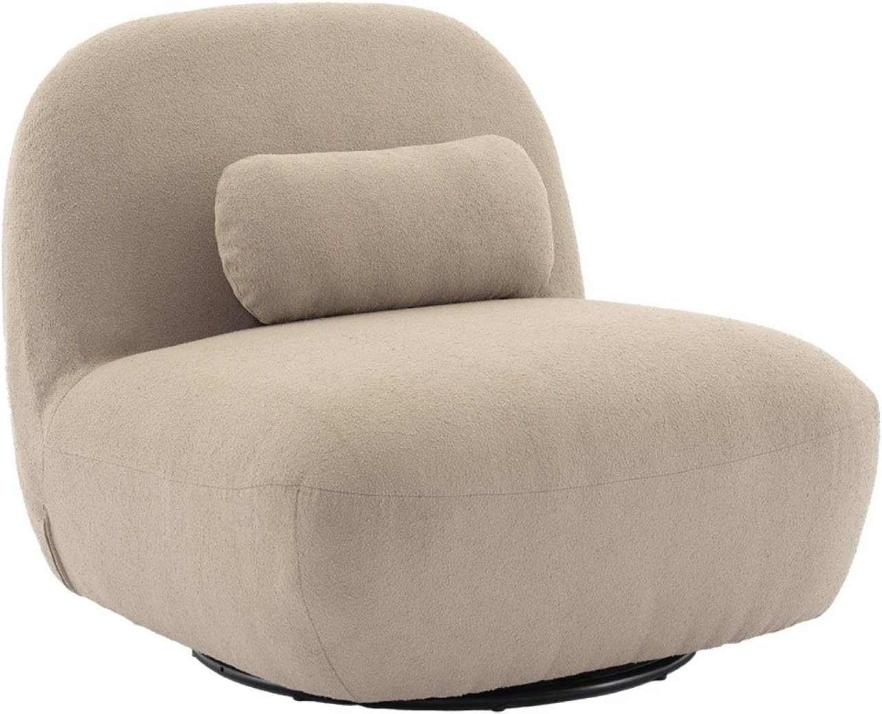 sweeek - 360°-Drehsessel mit Strukturiertem Bouclé-Bezug, mattschwarzem Metallfuß und Kissen - Spino