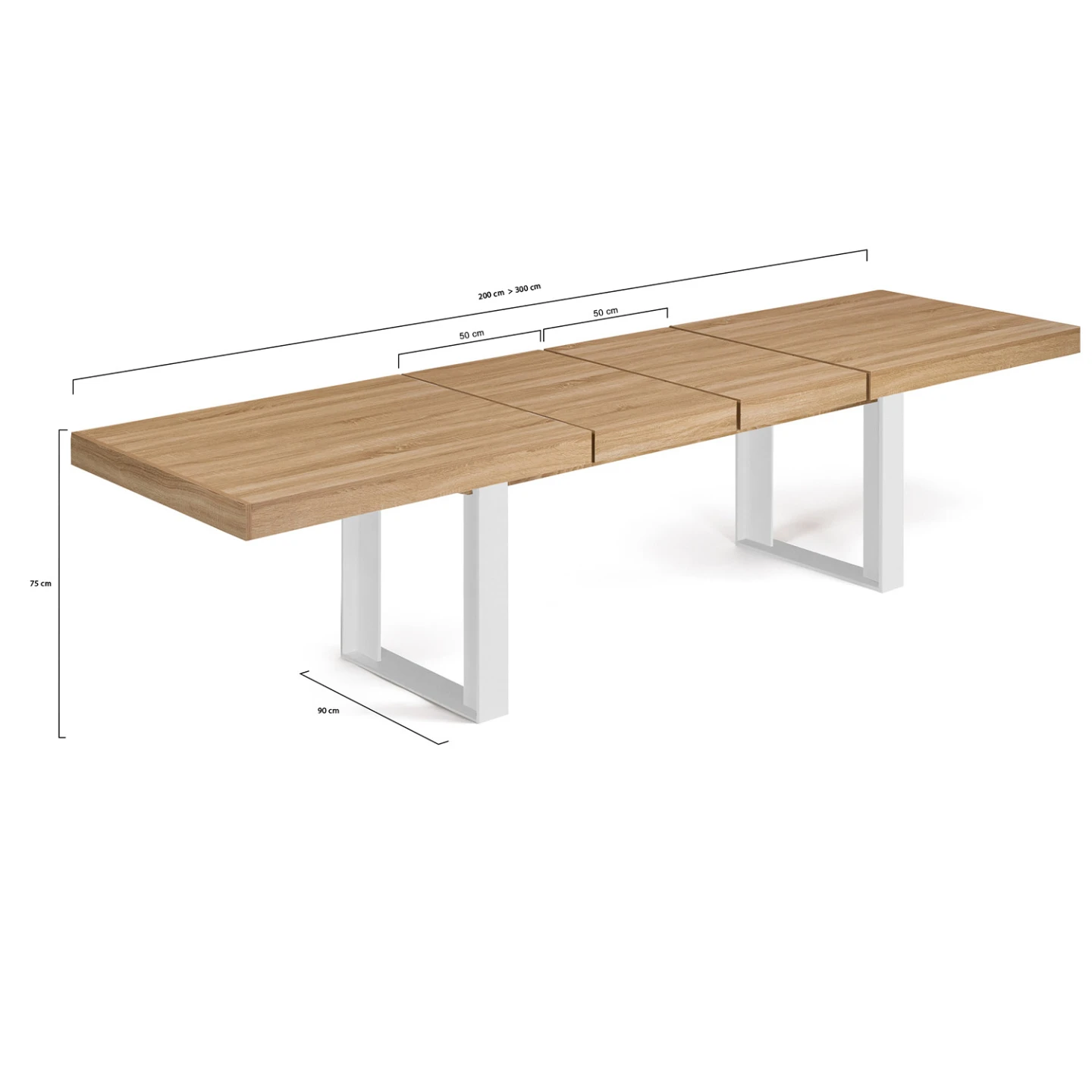 Table à manger extensible rectangle PHOENIX 6-12 personnes bois et blanc 200-300 cm