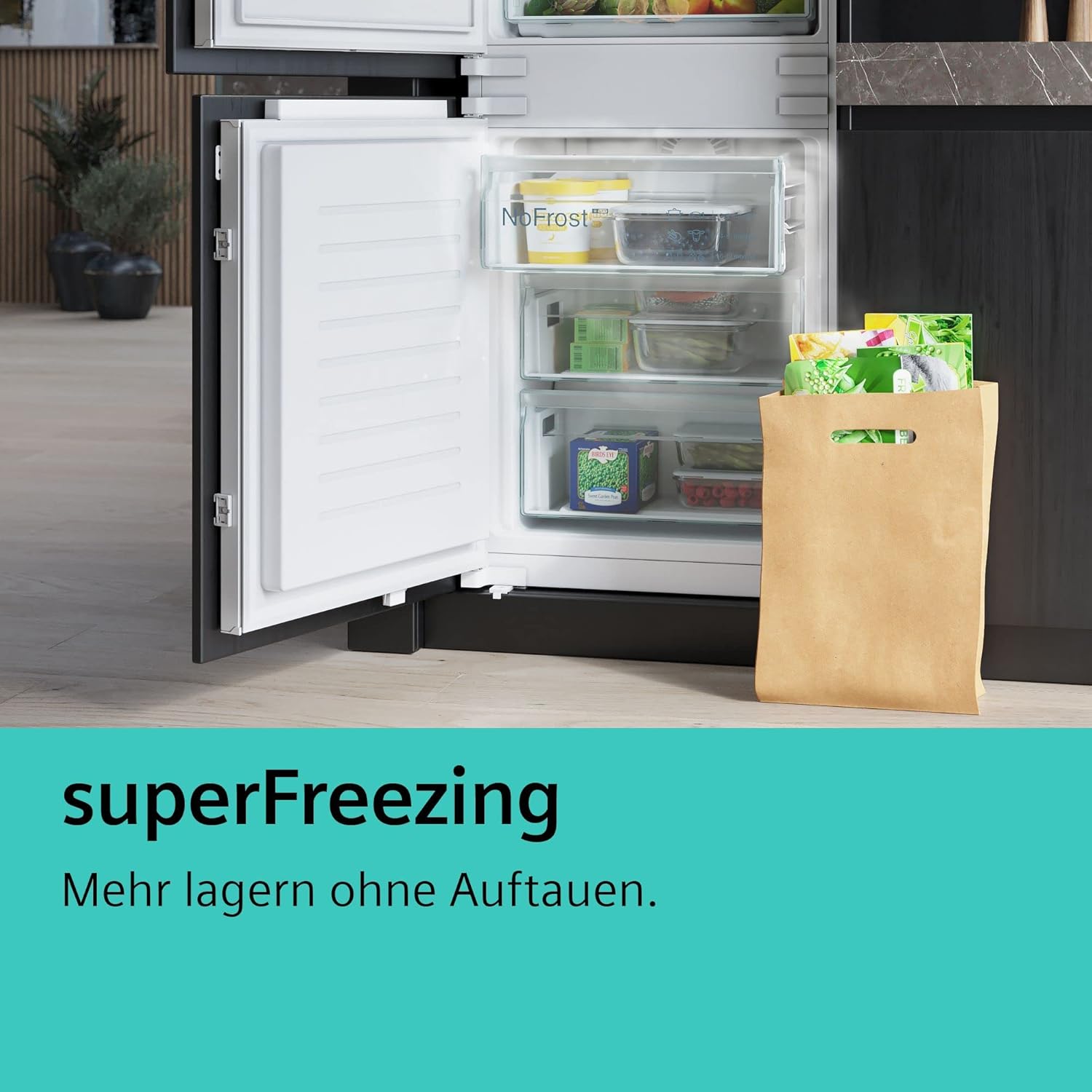 SIEMENS KG49NAIBT, iQ500, Stand-Kühl-Gefrier-Kombination, 203 x 70 cm, 311 L Kühlen & 129 L Gefrieren, Gefrierbereich unten, NoFrost, hyperFresh, freezerLight, Gebürsteter Stahl