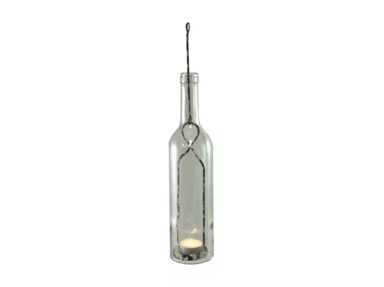 Photophore bouteille en métal et verre gris Ø.7 x 38.5 cm