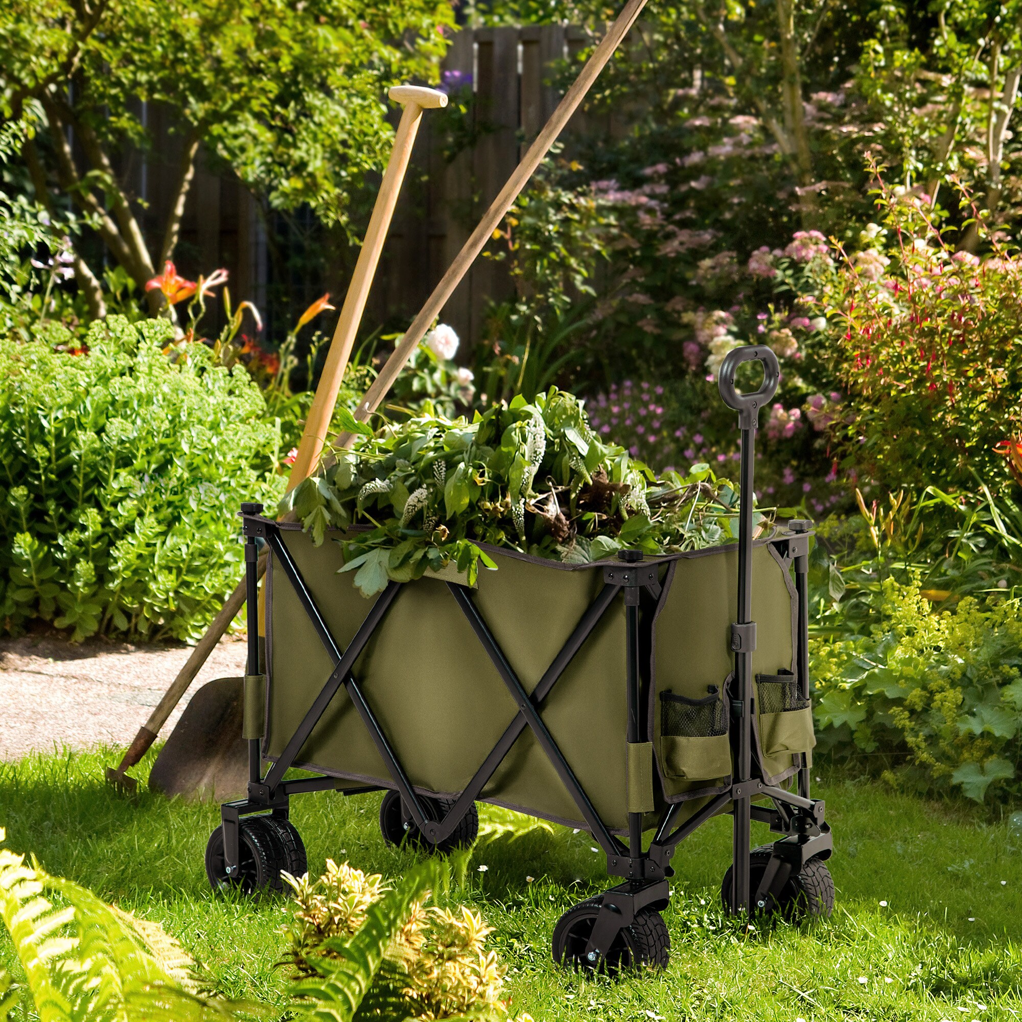 Outsunny Bollerwagen mit Seitentasche grün 100L x 48B x 100,5H cm