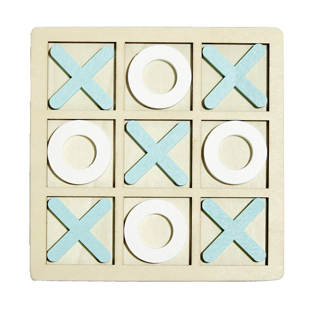 Jeu de morpion bois 14x14cm blanc/orange ou blanc/bleu