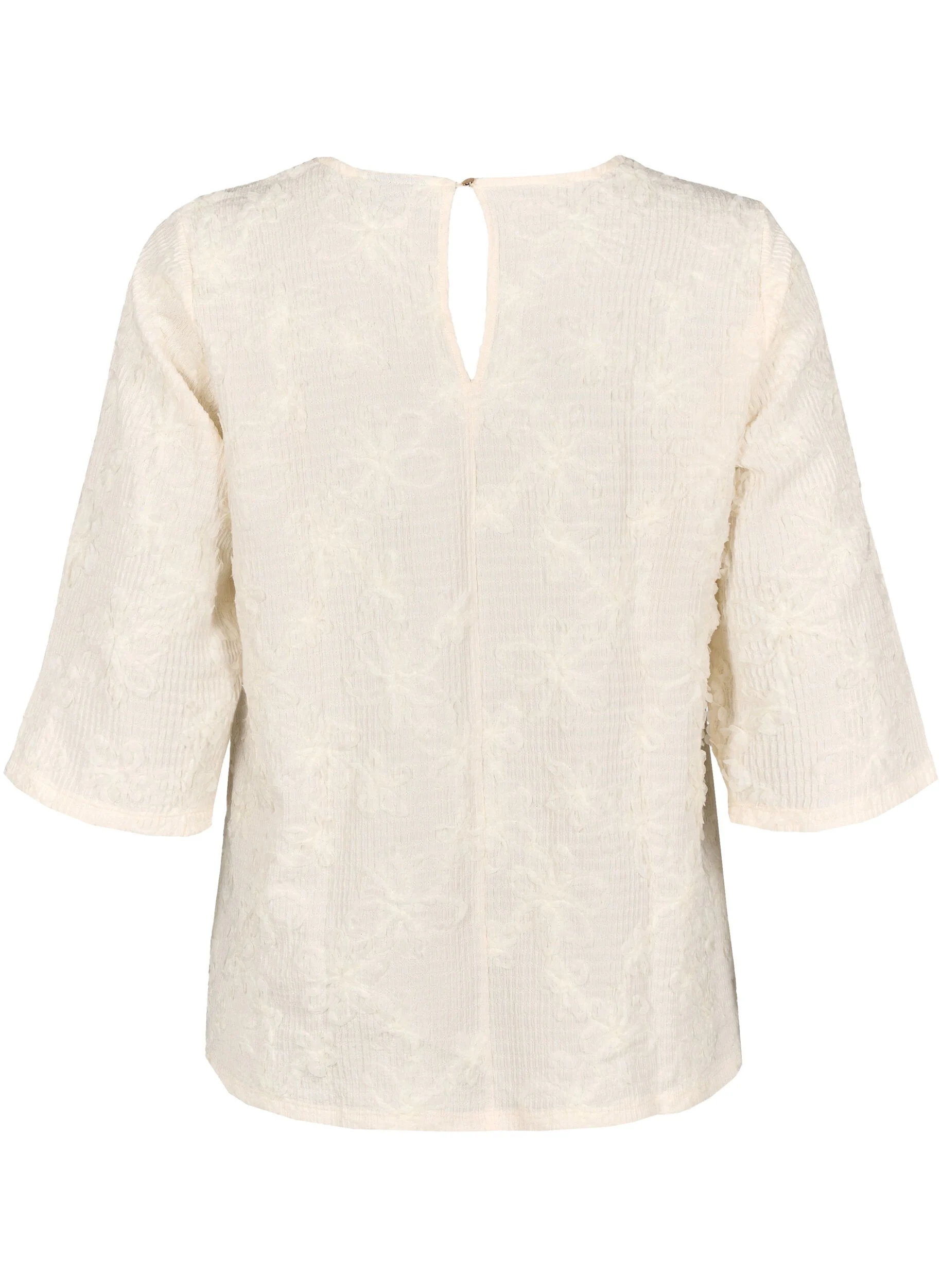 Bluse med 3/4 ærmer og 3D blomster