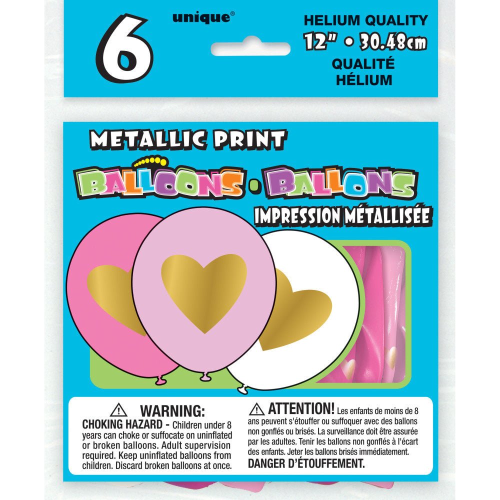 Ballonnen Roze Met Gouden Hart 30cm 6st