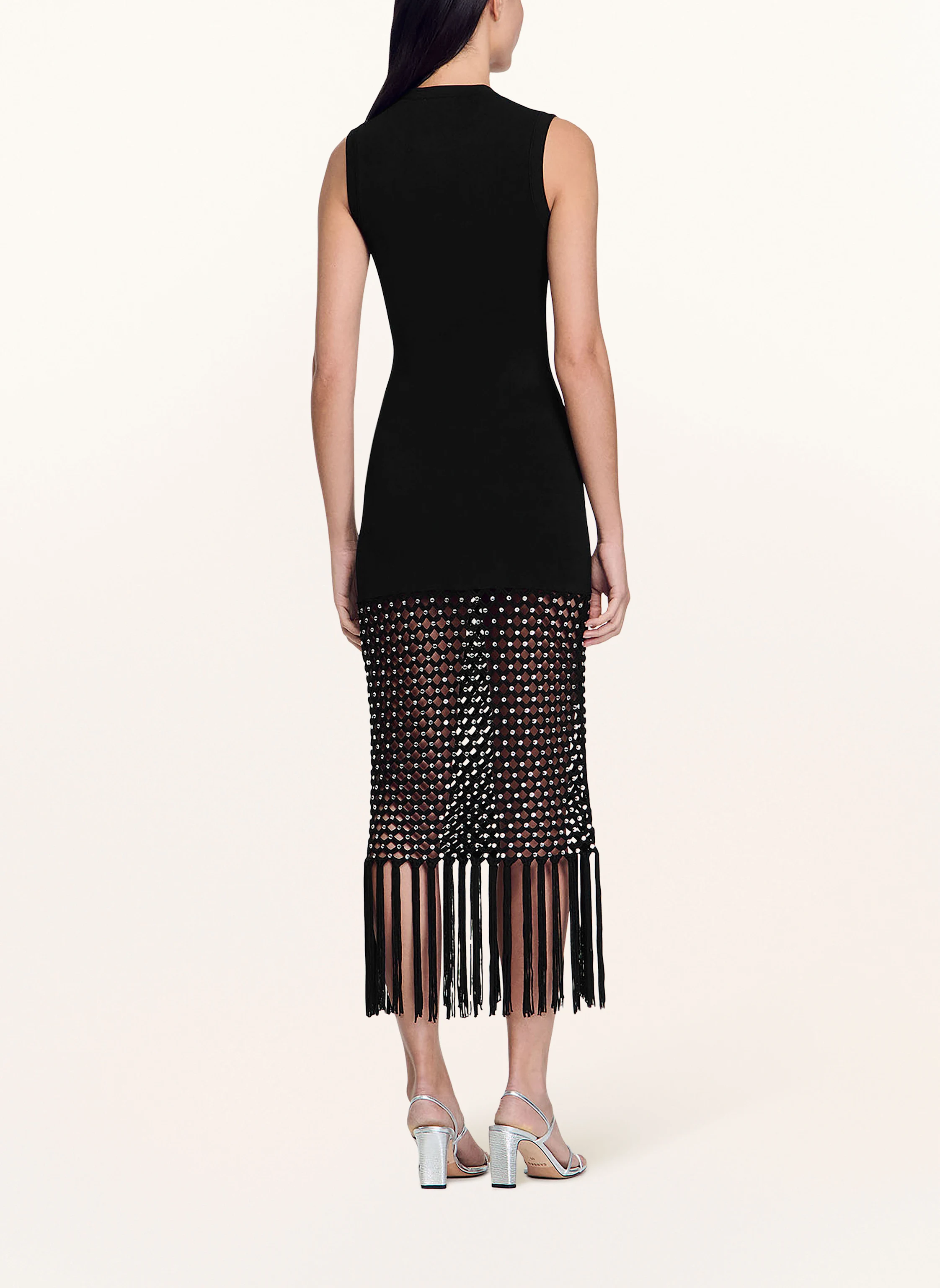SANDRO Kleid im Materialmix mit Schmucksteinen