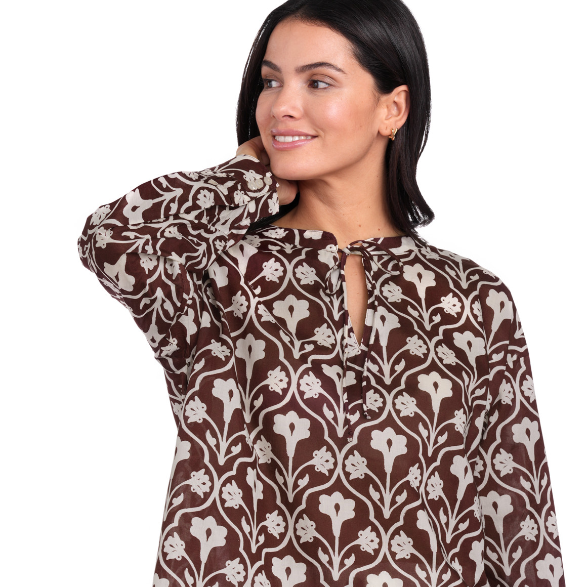 Gina Benotti Damen Bluse mit Allover-Print dunkelbraun / weiss