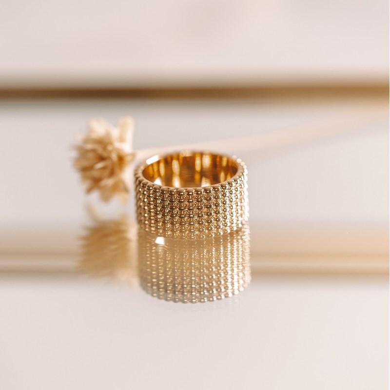Bague Large Plaqué Or Mode Tendance Perles