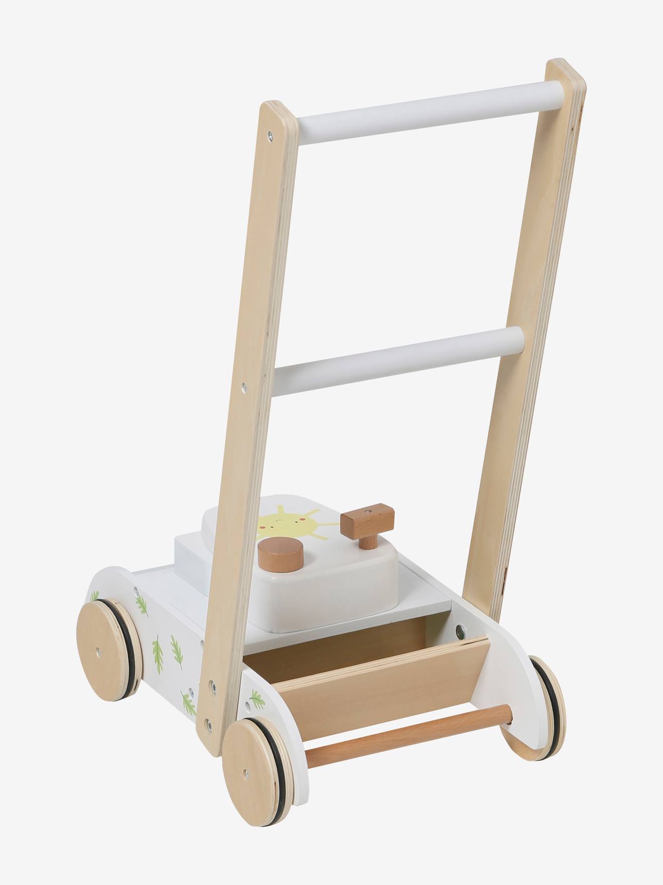Cortador de grama de madeira com certificação FSC®, branco claro, liso com padrões.