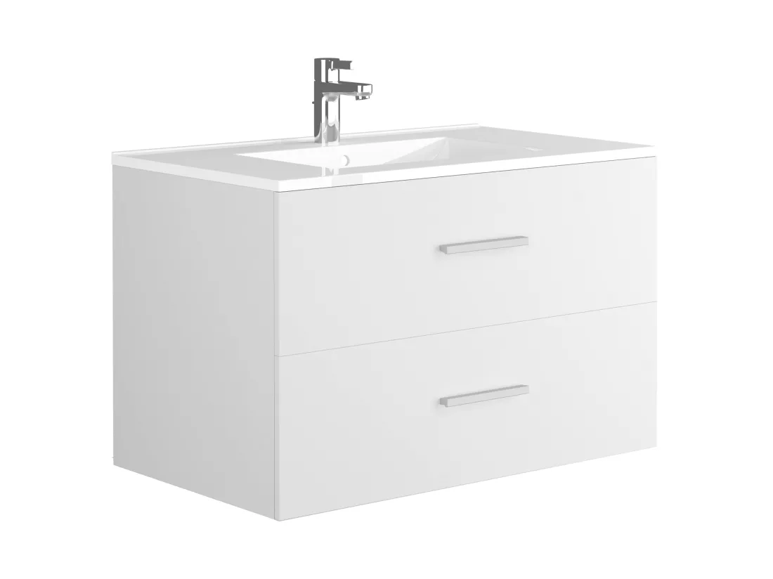 Meuble de salle de bain suspendu avec simple vasque - Coloris blanc - 80 cm - KAYLA