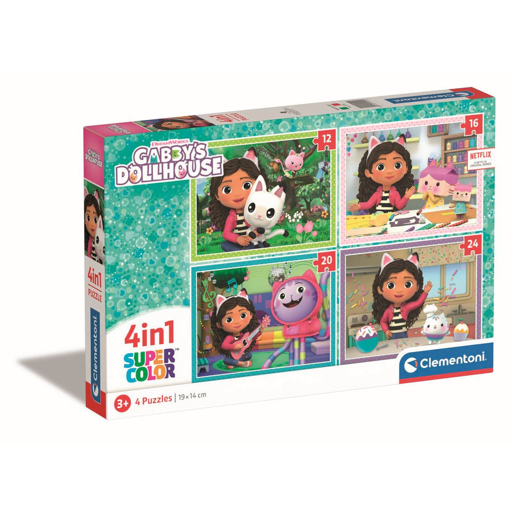 Clementoni Gabby’s Poppenhuis Super Color 4-in-1 puzzelset - 12 + 16 + 20 + 24 stukjes