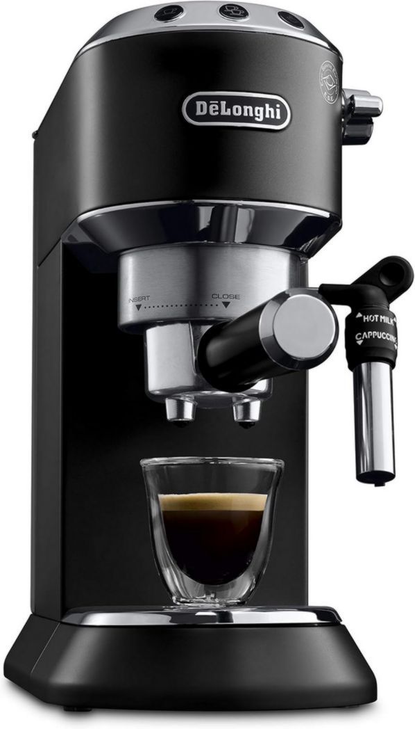De'Longhi Dedica Style EC685.M, Machine à expresso avec buse à mousse de lait professionnelle, seulement 15 cm de large, réservoir de 1 L, boîtier en métal, compatible avec les dosettes ESE, métal
