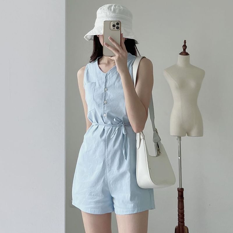 Coris - Mouwloze romper met knoopjes en effen kleur