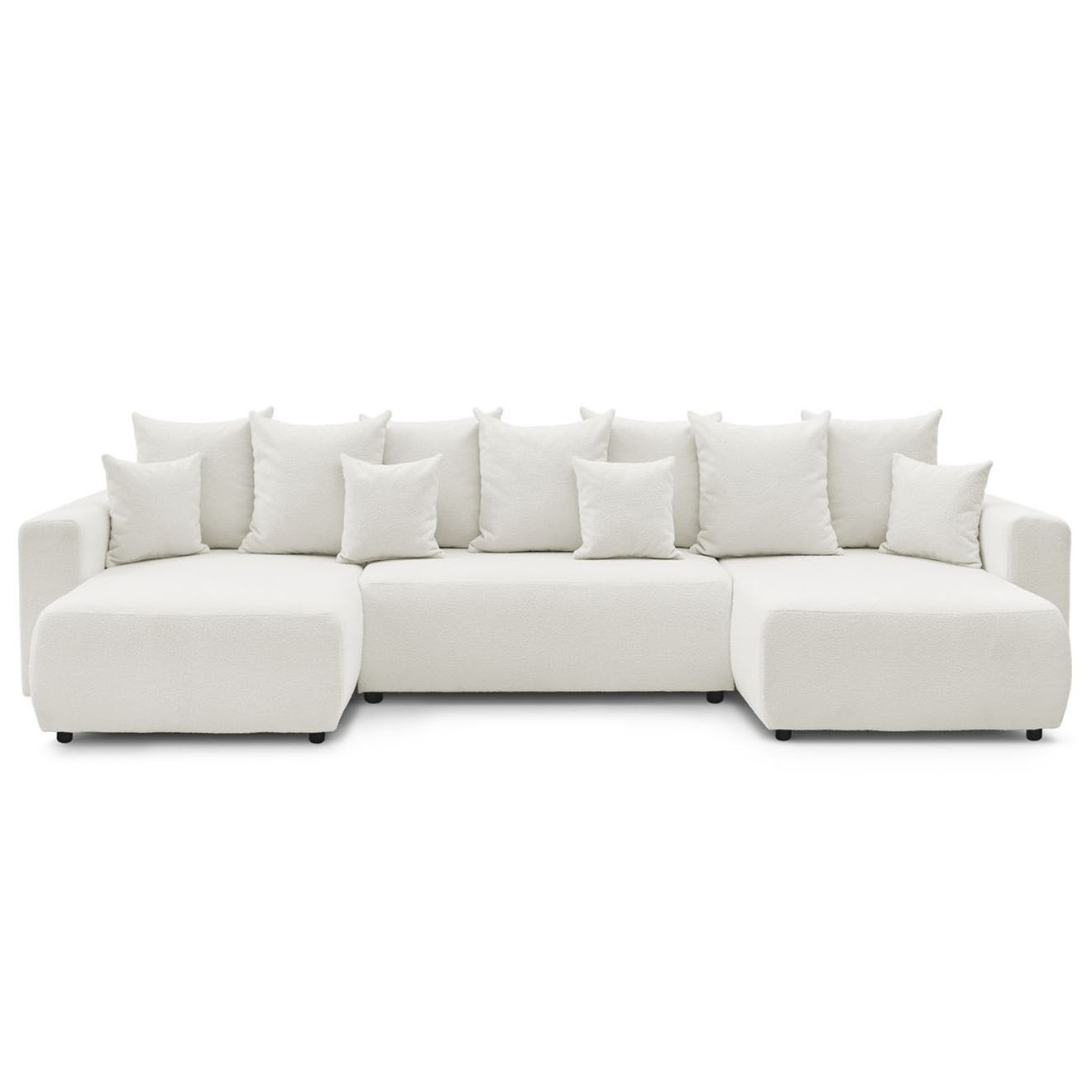 Bobochic Canapé panoramique convertible coffre bouclette envy blanc - 386x153x95 cm
