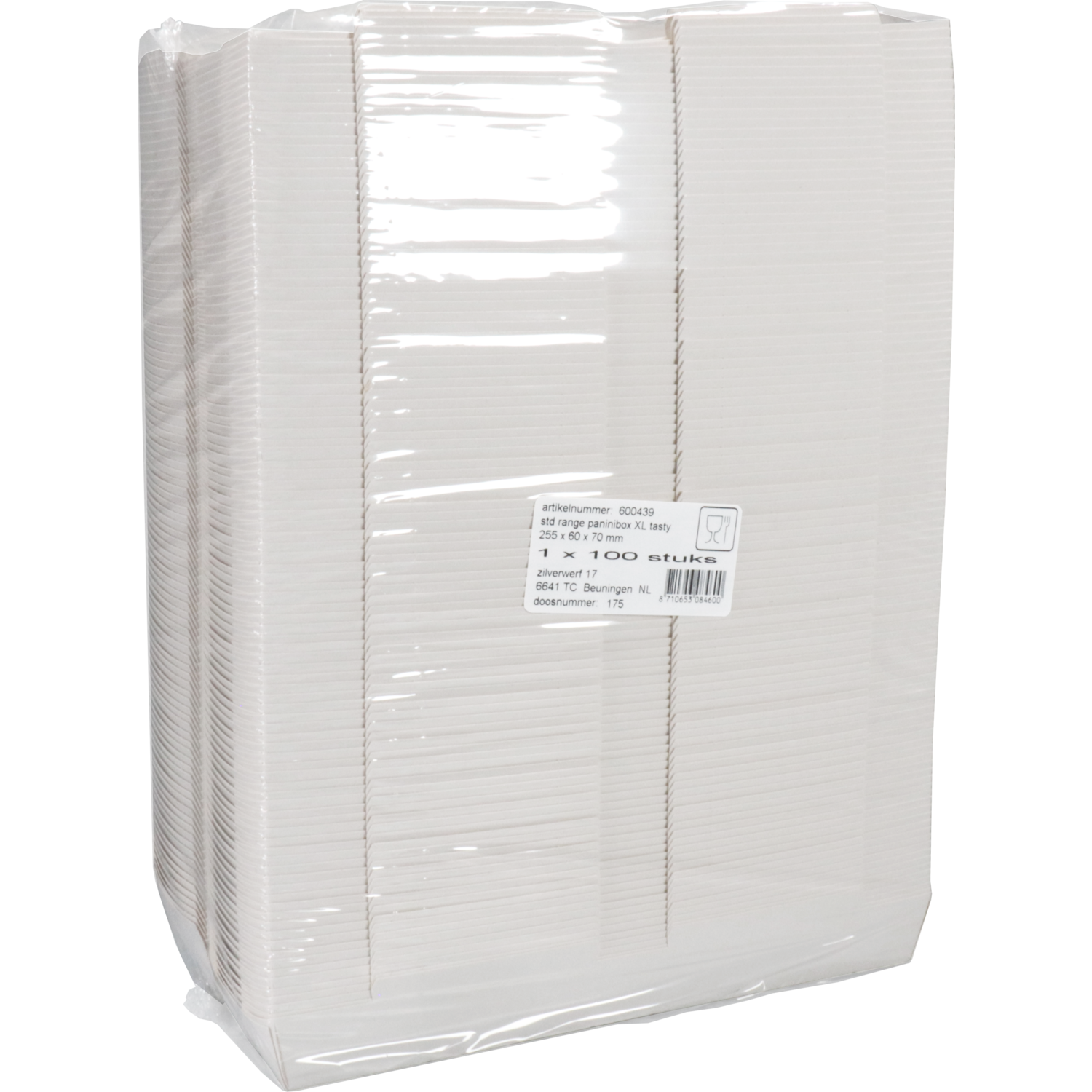Bak, Karton + kleicoating, paninibox, 255x70x60mm, wit