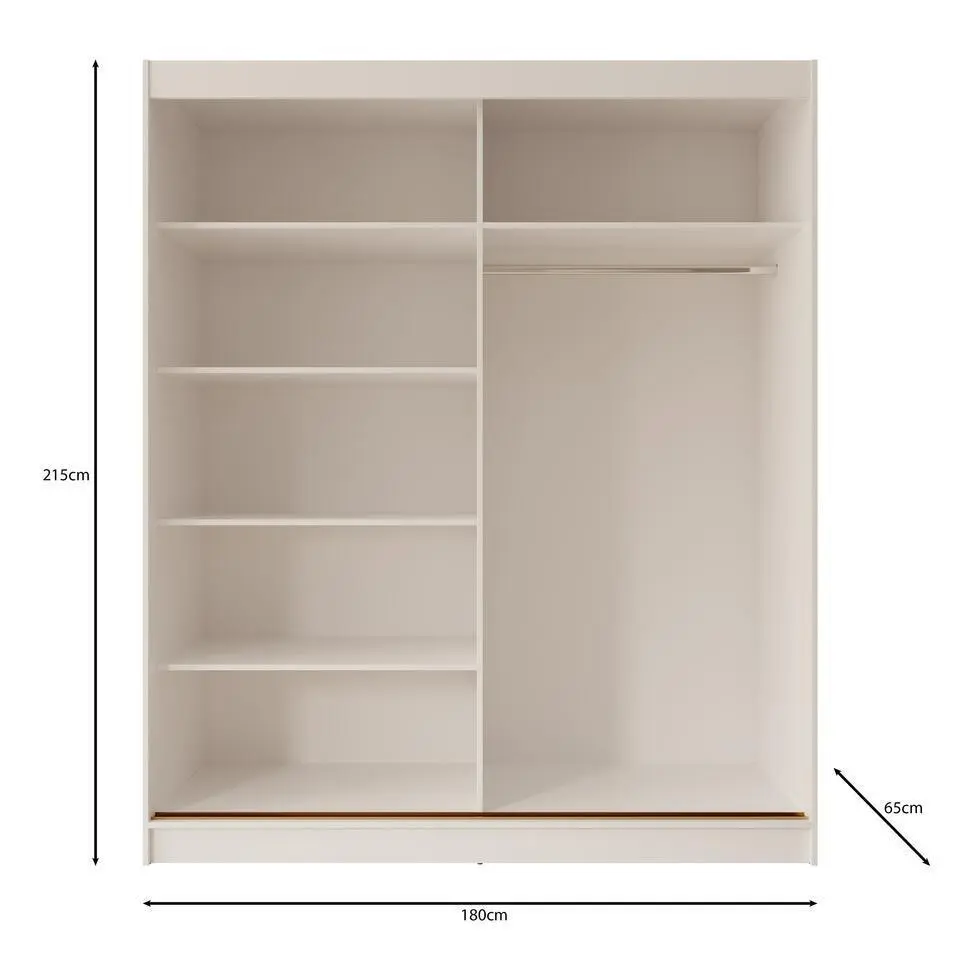 Meubella - Moniq - Kledingkast met 2 schuifdeuren - Wit - 180x65x215 cm