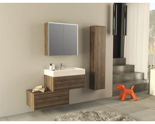 Jungborn QUATTRO SEDICI NOVE spiegelkast, 80 x 20 x 70 cm, walnoot, 2-deurs, LED, IP44