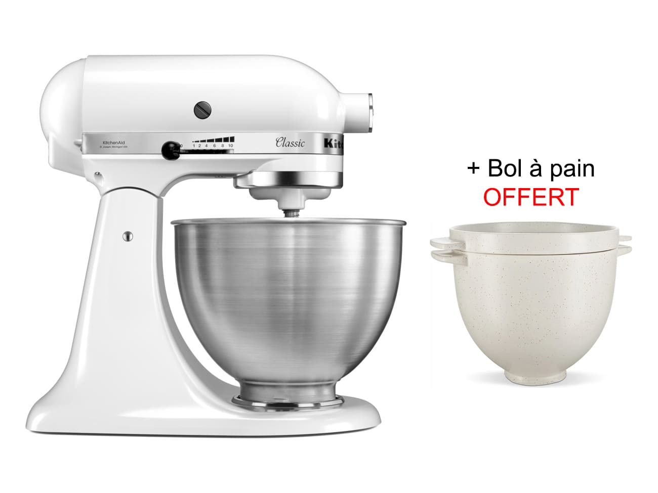 Robot Kitchenaid K45 Professionnel Blanc -   Bol à pain cocotte offert - Complet - Kitchenaid