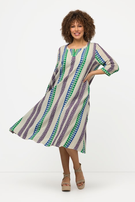 Kaftan, Ethnomuster, A-Linie, Tunika-Ausschnitt, 3/4-Arm
