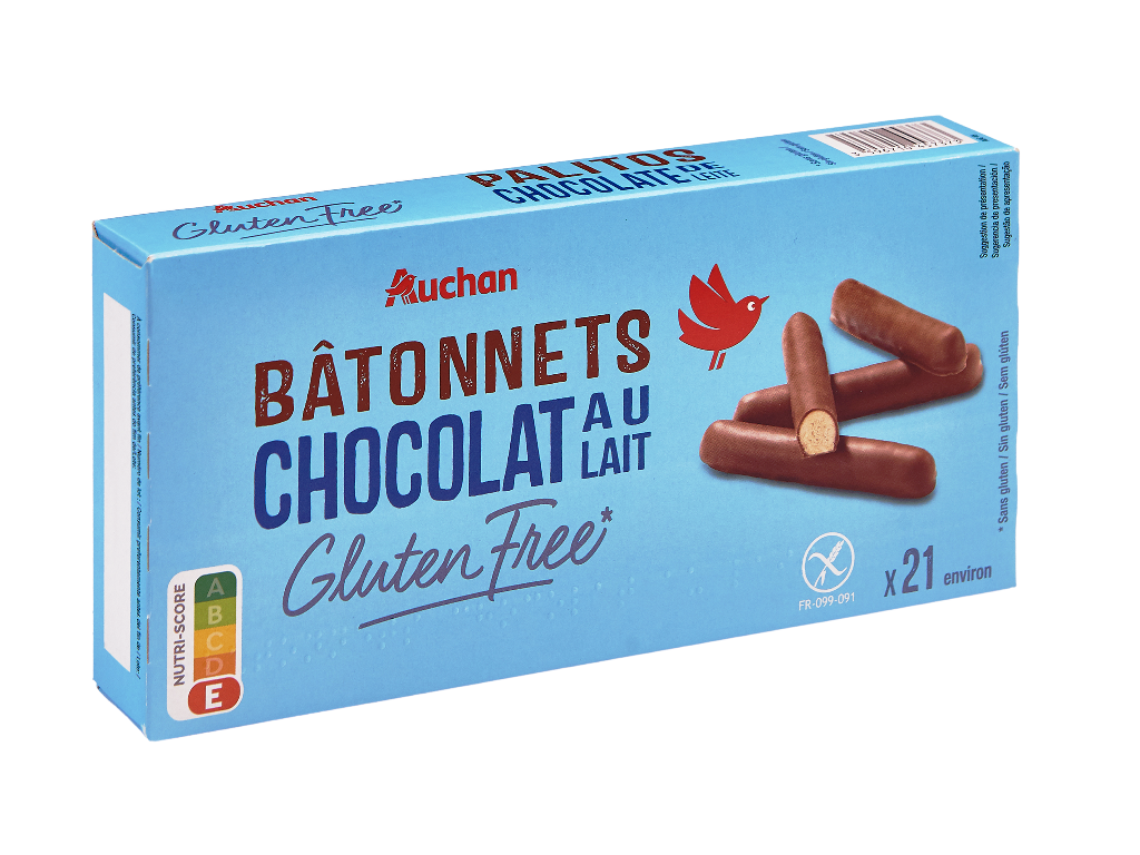 PALITOS AUCHAN VIVER MELHOR CHOCOLATE LEITE SEM GLÚTEN 130G