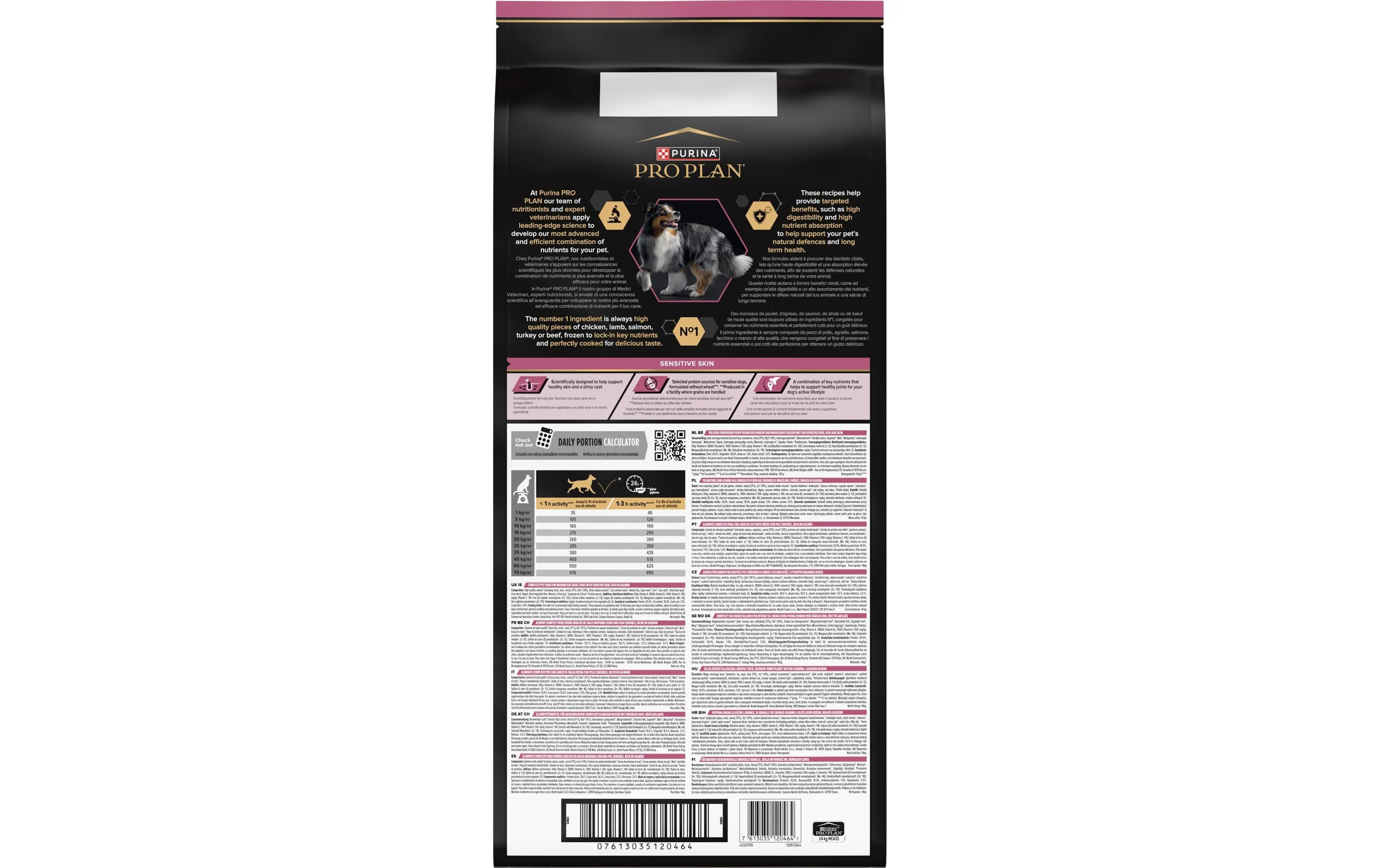 Trockenfutter M Adult Sensitive Skin Lachs, 14 kgAlleinfutter für mittelgrosse Hunde