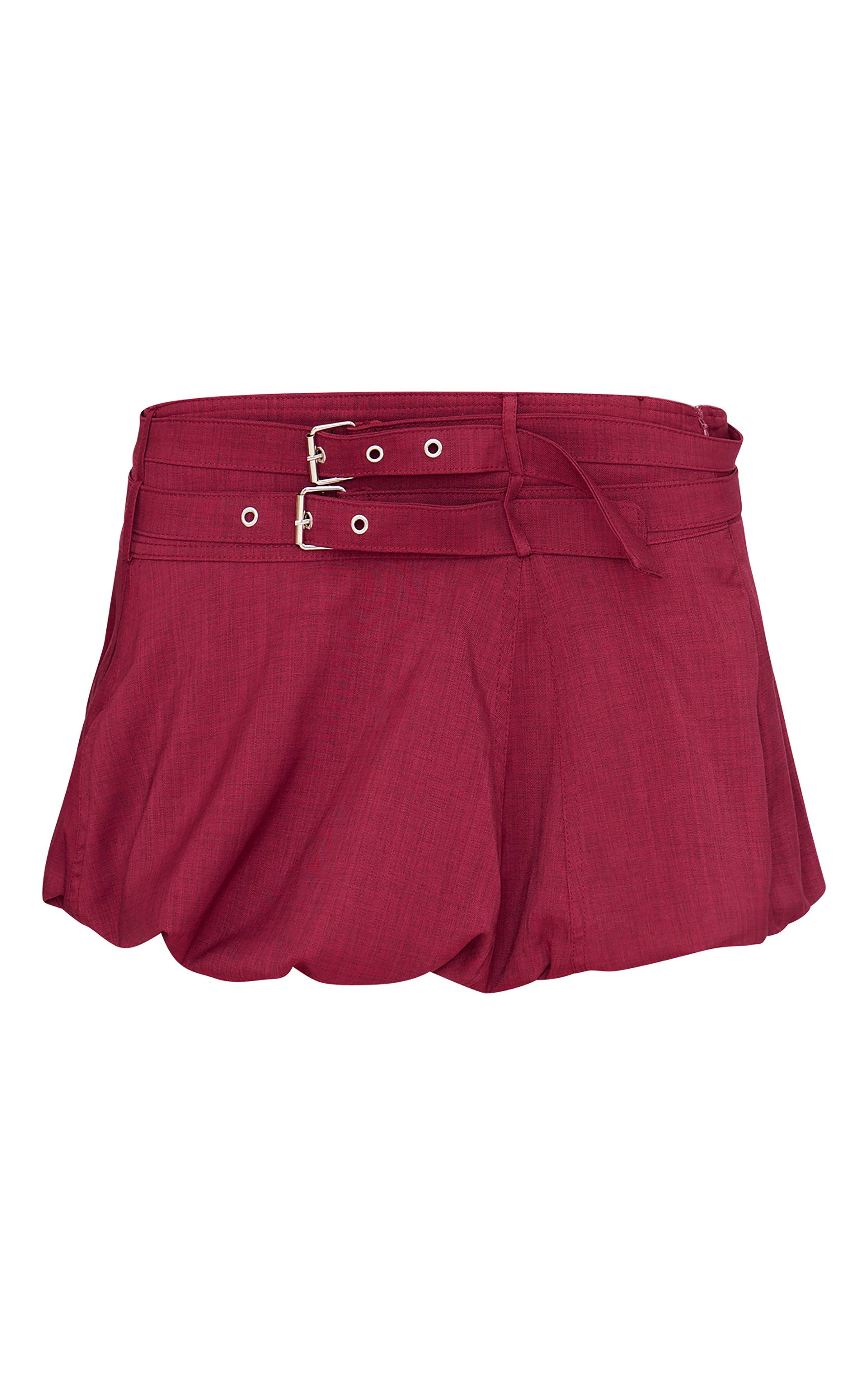 Rouge Bordeaux Mini-jupe Bouffante À Double Ceinture