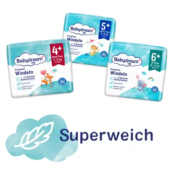Premium Windeln Gr. 4+ Maxi Plus, 36 Stück, 9-15 kg