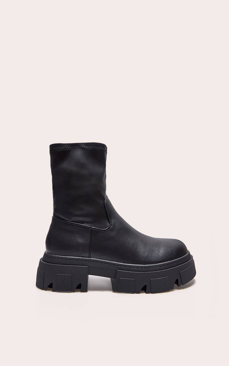 Noir Bottines Chaussettes À Semelle Crantée Extrême En SYNTHÉTIQUE Texturé