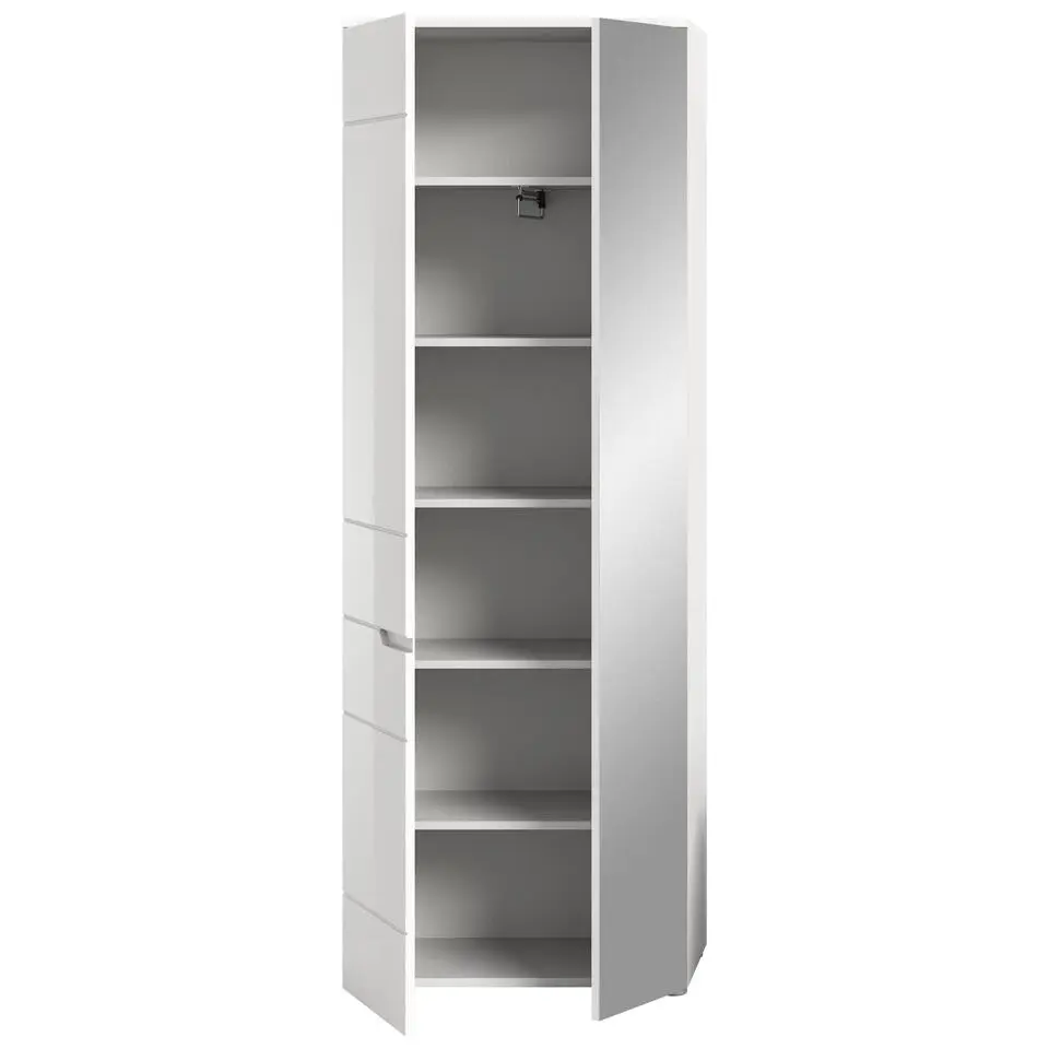 Hioshop Solero kledingkast 1 deur- 1 spiegeldeur wit hoogglans- wit